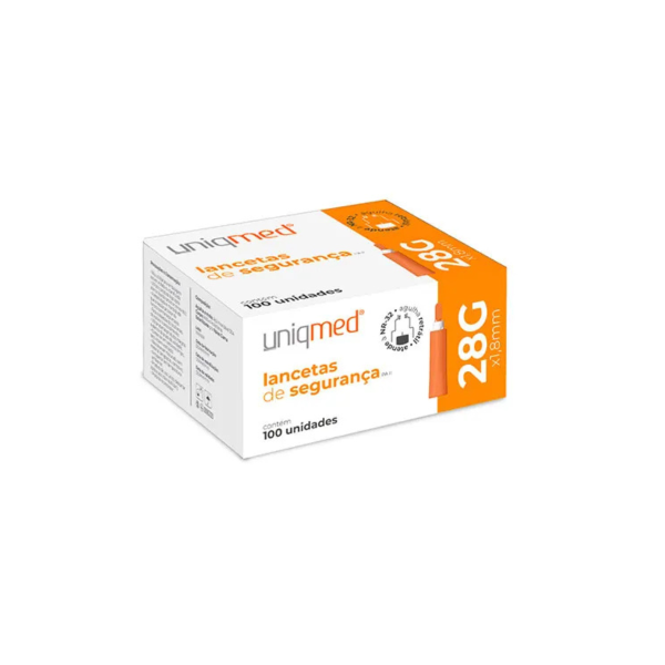 LANCETA DE SEGURANÇA AUTOMATICA 28G X 1,8MM C/100 - UNIQMED